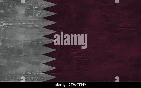 Qatar flag with waving grunge texture. Vector background. Stock Vector