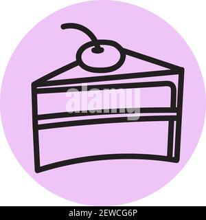Slice of cherry cake, illustration, vector on white background. Stock Vector