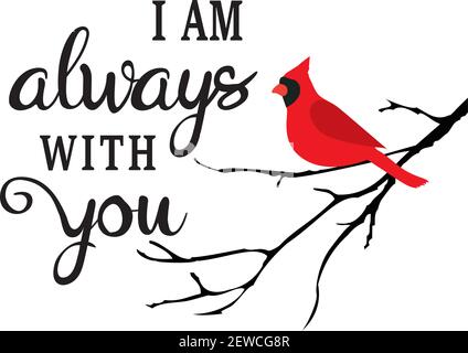 vector illustration of I am always with you, cardinal bird in the tree branch Stock Vector