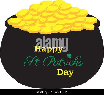 vector illustration of a pot full of gold. St.Patrick's Day symbol. Stock Vector