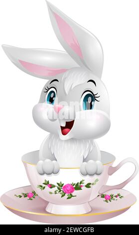 Cartoon funny rabbit sitting in the cup Stock Vector