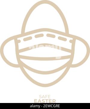 Simple Easter egg line icon with medical disposable mask on white background Stock Vector