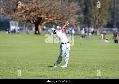February 19, 2016 Hideki Matsuyama of Japan hits an approach shot during the second round of the Northern Trust Open at Riviera Country Club in Pacific Palisades, California. Charles Baus/CSM *** Please Use Credit from Credit Field ***