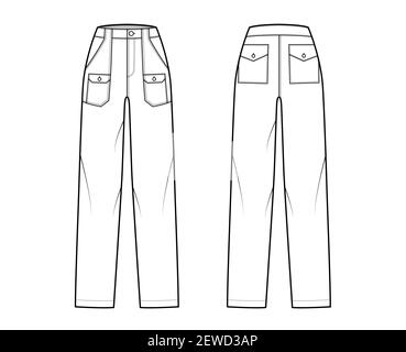 Bush Pants Denim Pants Technical Fashion Illustration With Low Waist 