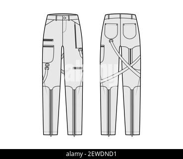 Bondage pants technical fashion illustration with low waist, rise ...