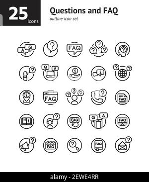 Questions and FAQ outline icon set. Vector and Illustration. Stock Vector