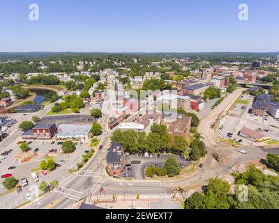 Woonsocket Main Street Historic District aerial view in downtown Woonsocket, Rhode Island RI, USA. Stock Photo