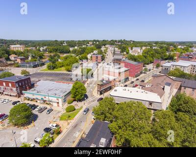 Woonsocket Main Street Historic District aerial view in downtown Woonsocket, Rhode Island RI, USA. Stock Photo