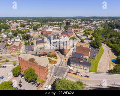 Woonsocket Main Street Historic District aerial view in downtown Woonsocket, Rhode Island RI, USA. Stock Photo