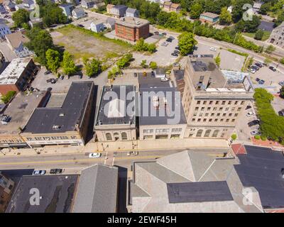 Woonsocket Main Street Historic District aerial view in downtown Woonsocket, Rhode Island RI, USA. Stock Photo