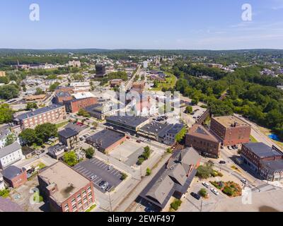 Woonsocket Main Street Historic District aerial view in downtown Woonsocket, Rhode Island RI, USA. Stock Photo