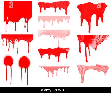 Abstract red paint stains and spray brushes isolated on white background for painting Stock Photo