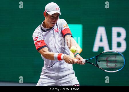 Kei Nishikori of Japan during the ABN AMRO World Tennis Tournament 2021, ATP 500 tournament on March 1, 2021 at the Rotterdam Ahoy in Rotterdam, Netherlands - Photo Henk Seppen / Orange Pictures / DPPI / LiveMedia Stock Photo