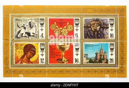 Postage stamp printed in Soviet Union shows Block: Old Russian Art, Russian Art serie, circa 1977 Stock Photo