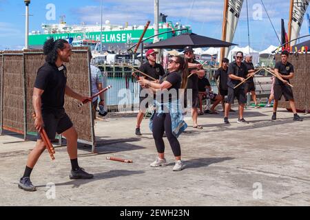 Mau rakau, a Maori martial art / game of skill being practiced in ...