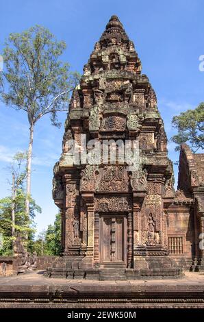 Banteay Srei is a 10th century Cambodian temple dedicated to the Hindu god Shiva. Located in the area of Angkor in Cambodia. It lies near the hill of
