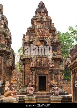 Banteay Srei or Banteay Srey is a 10th century Cambodian temple dedicated to the Hindu god Shiva. Located in the area of Angkor in Cambodia. It lies