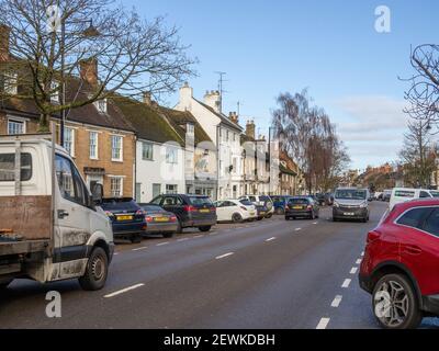 View of the High Street looking north in the pretty market town of Olney, Buckinghamshire, UK Stock Photo