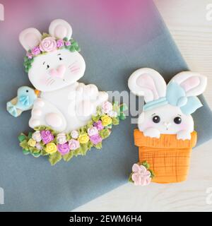 Creative home made Easter rabbit cookies with royal icing Stock Photo
