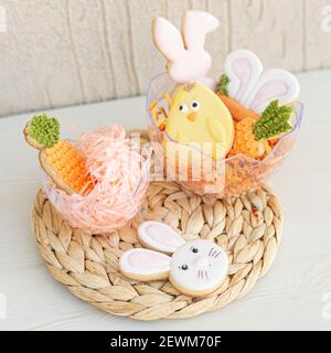 Creative home made Easter cookies with royal icing Stock Photo