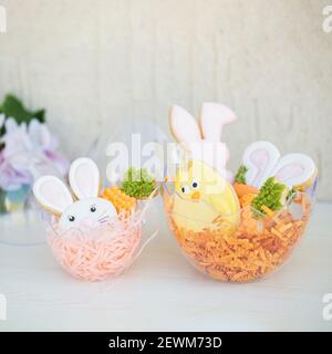 Creative home made Easter cookies with royal icing Stock Photo