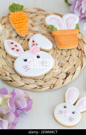 Creative home made Easter cookies with royal icing Stock Photo