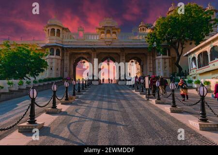 Grand Entry at City palace of Udaipur, Rajasthan. Stock Photo