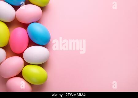 Easter greeting card with color eggs, easter eggs mock-up Stock Photo