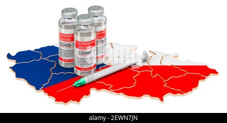 Vaccine and syringe with Czech Republic map. Vaccination in Czech Republic concept, 3D rendering isolated on white background Stock Photo