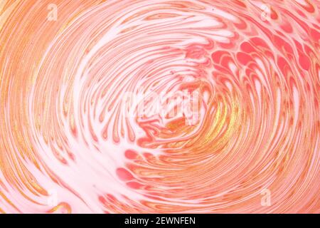 Abstract fluid art background light pink and white colors. Liquid marble. Acrylic painting on canvas with coral gradient and splash. Watercolor backdr Stock Photo