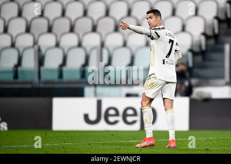 Turin, Italy - 02 March, 2021: Cristiano Ronaldo of Juventus FC celebrates after scoring a goal during the Serie A football match between Juventus FC and Spezia Calcio. Juventus FC won 3-0 over Spezia Calcio. Credit: Nicolò Campo/Ģ����ý Live News Stock Photo
