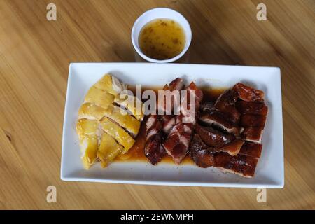 Top down view of Chinese Siu Mei meat. Burn goose,  roast duck and barbecued pork. Cantonese cuisine Stock Photo