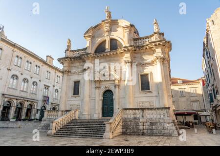 St. Blasie Church in empty centrall old town Dubrovnik in Croatia summer morning Stock Photo