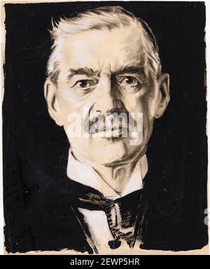 Neville Chamberlain (1869-1940), Prime Minister of the United Kingdom (1937-1940), portrait drawing by Samuel Johnson Woolf, 1932 Stock Photo