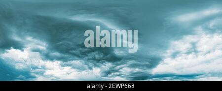 Stormy Sky Before Rain Thunderstorm. Storm Cloudy Sky Background. Panorama, Panoramic View. Stock Photo