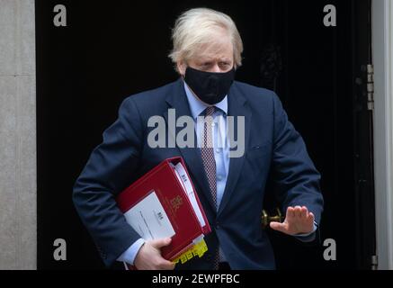 London, UK. 3rd Mar, 2021. UK Prime Minister, Boris Johnson, leaves 10 Downing Street to go to the House of Commons for Prime Minister's Questions. Today, Rishi Sunak will deliver his budget. Credit: Mark Thomas/Alamy Live News Stock Photo