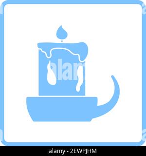 Candle In Candlestick Icon. Blue Frame Design. Vector Illustration. Stock Vector