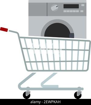 Shopping Cart With Washing Machine Icon. Flat Color Design. Vector Illustration. Stock Vector