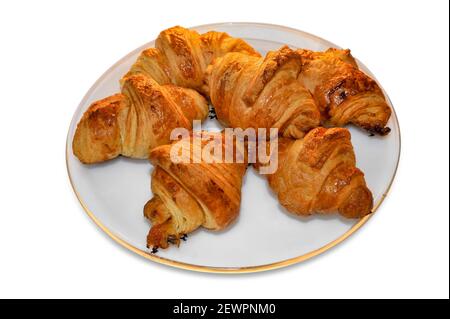 freshly baked croissant. Top view isolated on white Stock Photo