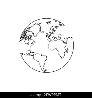 One line style earth planet ,Simple modern minimalist. Stock Photo