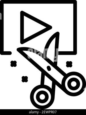 Cutting video icon. Outline cutting video vector icon for web design isolated on white background Stock Vector