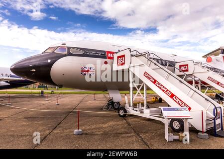 BEA Hawker Siddeley 121 Trident Two  - HS 121 at Imperial War Museum, Duxford, Cambridgeshire, England UK Stock Photo