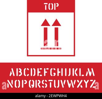 Packaging this way up symbol stamp with cargo alphabet, for wooden, cardboard box. Shows packaging top. Vector illustration Stock Vector