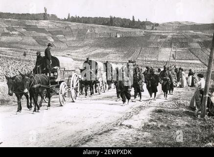 Vintage World War One photograph - WWI: troops from Senegal, marching near Rheims. Stock Photo