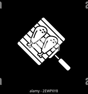 Grilling chicken drumsticks dark mode glyph icon Stock Vector