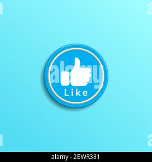 Minimal rounded social media like button on tosca blue gradation color background. creative 3d effect vector illustration. Stock Vector