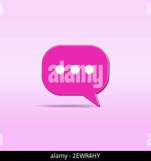 Pink chat bubble with three white dots on pastel gradient color background. Creative 3D vector illustration Stock Vector