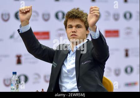 Stavanger 20230529.Magnus Carlsen plays blitz chess against Dommaraju Gukesh  during Norway Chess 2023 which is held in Finansparken in Stavanger. Photo:  Carina Johansen / NTB Stock Photo - Alamy