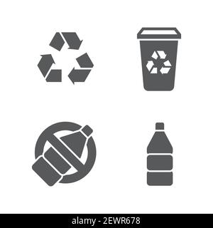 Set line Recycle bin with recycle icon, color, line, outline vector sign, linear style pictogram isolated on white. Symbol, logo illustration Stock Vector