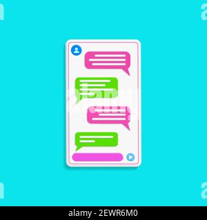 chatting interface with bubble speeches isolated on tosca blue color background. concept of online talking, conversation. minimal design. 3d vector Stock Vector